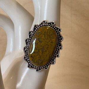 🆕 Jasper And Sterling Silver Big Ring Size 7.25 🆕